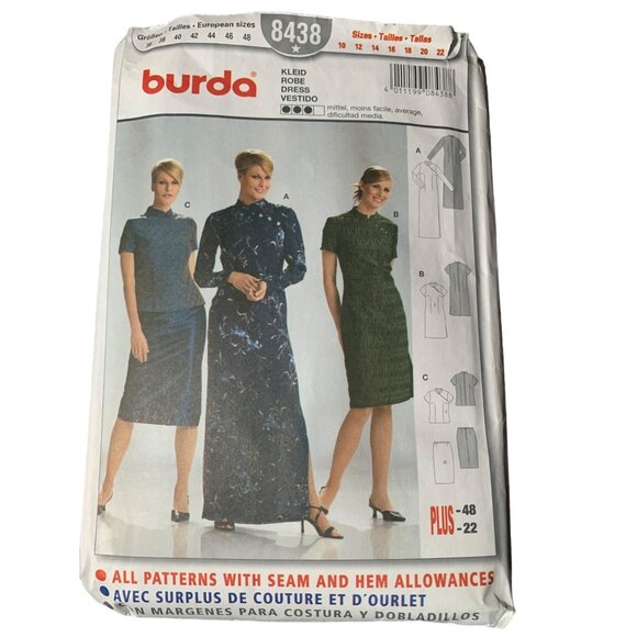 Burda 8438 Size Dress Pattern 10-22 Semi-Fitted Short/Mid/Maxi - Picture 1 of 2